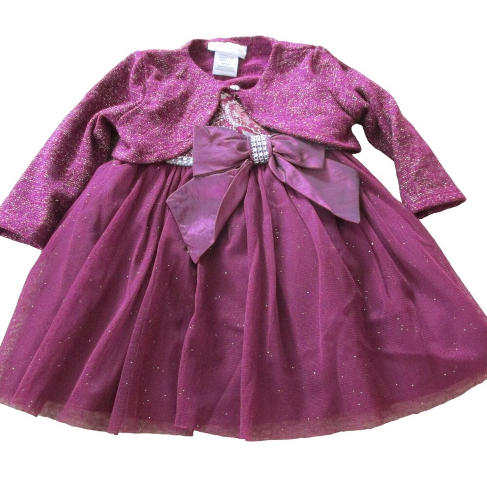 Sweet Heart Rose 2 Pc Dress Cardigan Sweater Girls 12M Purple Sleeveless‎ Tulle